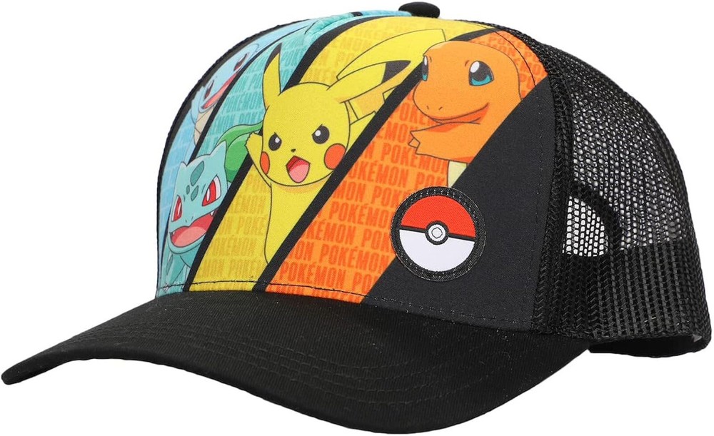 Pokémon Multicharacter Mesh and Microfiber Youth Baseball Trucker Hat Black