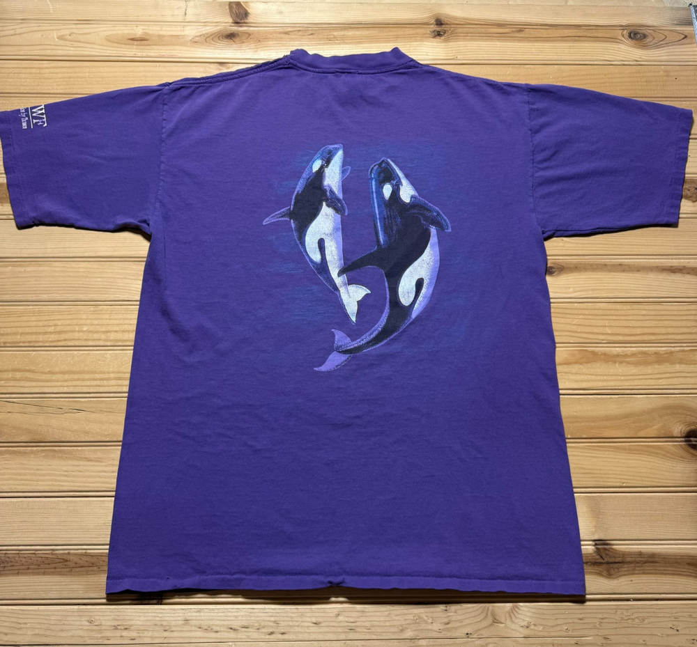 Vintage 90s Orca Whales World Wildlife Collection Marine Souvenir Shirt USA - XL