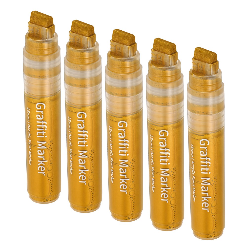 5 Pcs Graffiti Markers, 15mm Golden Poster Markers Thick Acrylic Paint Pen