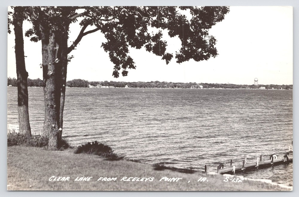 Clear Lake IA~View Towards Town Frm Reeleys Point~Water Tower~Real Photo PC~RPPC