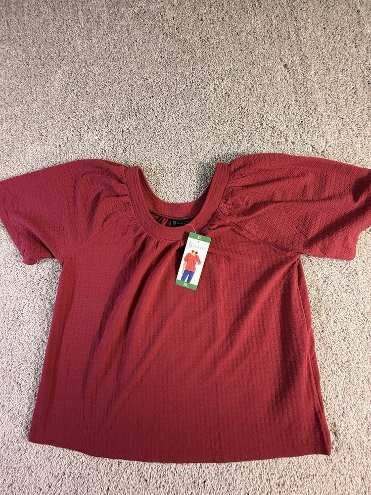 NWT Bobeau Women’s Blouse Size XL Burgundy Boho Short Sleeve