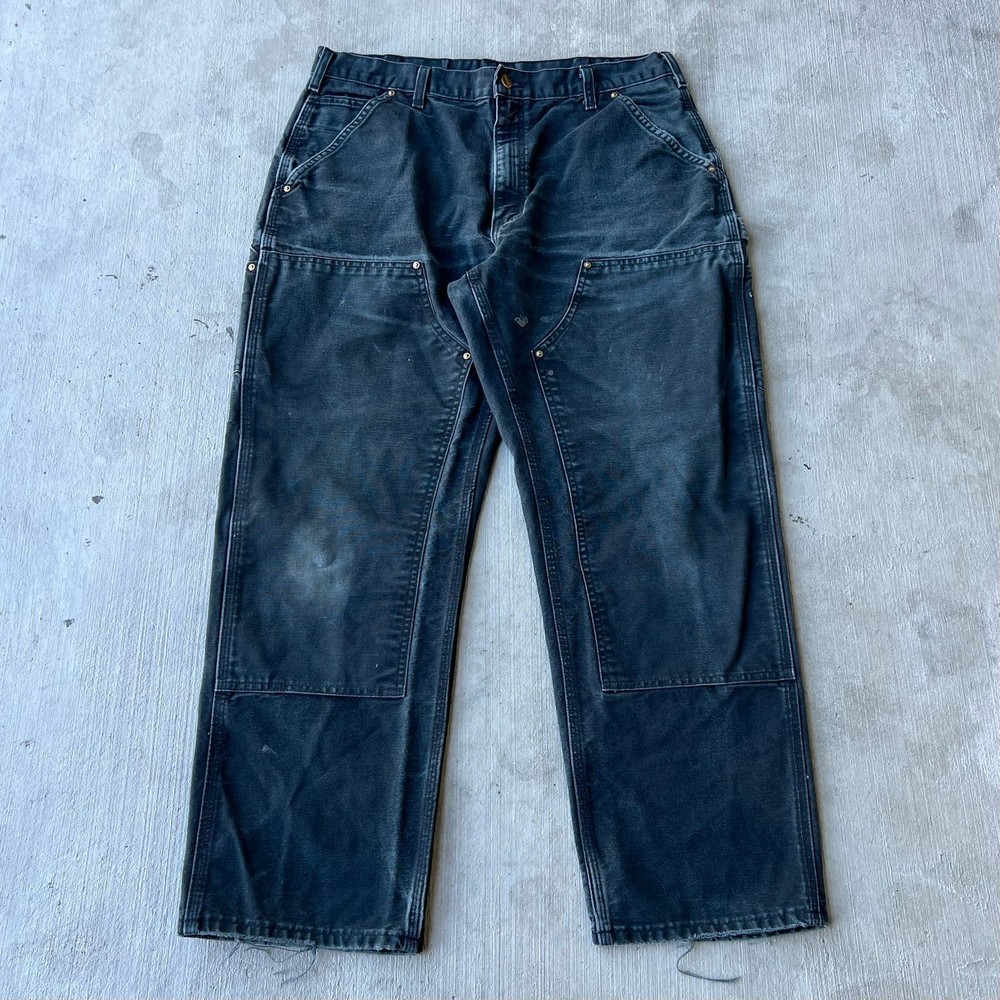 Carhartt faded black double knee work wear carpenter pants 36x30