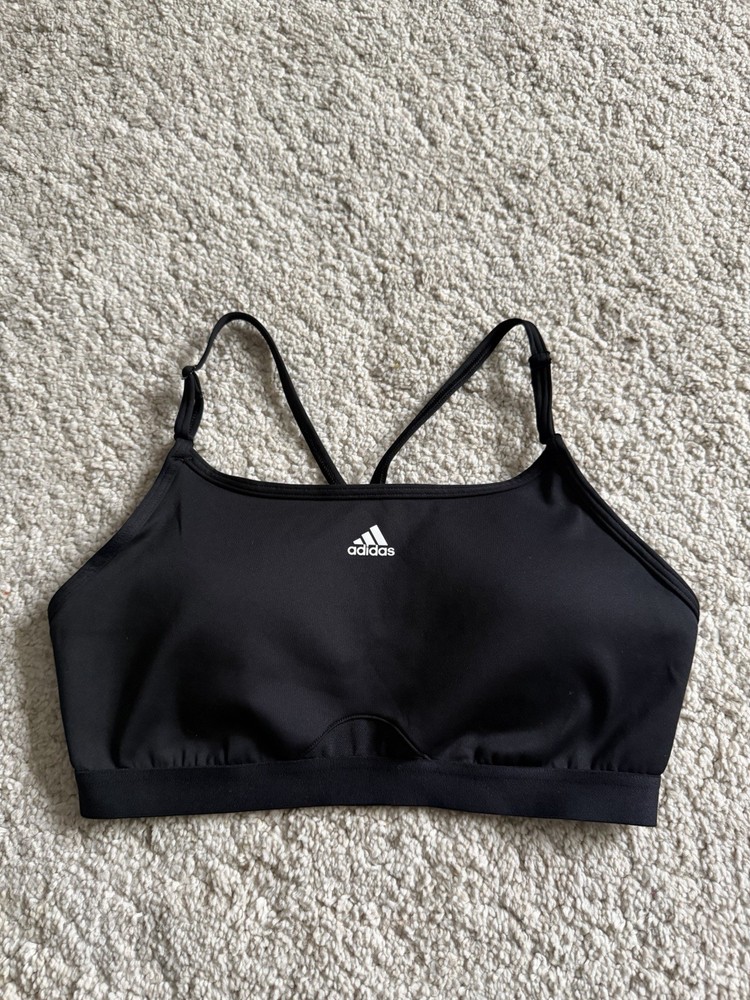 adidas Black Sports Bra Women's S D-DD Racerback Wireless Pullover Logo