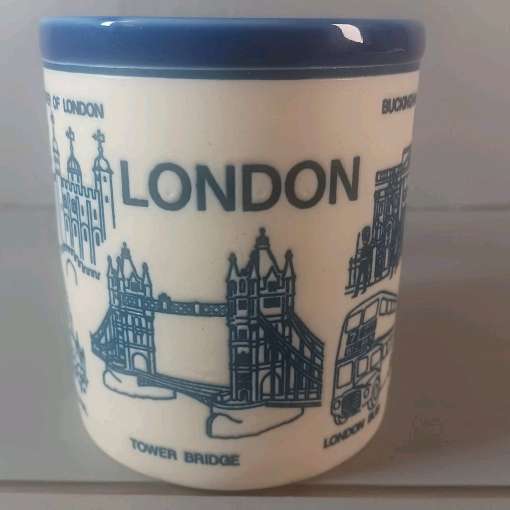 London England Landmarks Coffee Cup Mug Blue Ceramic Outside Stoneware  Souvenir