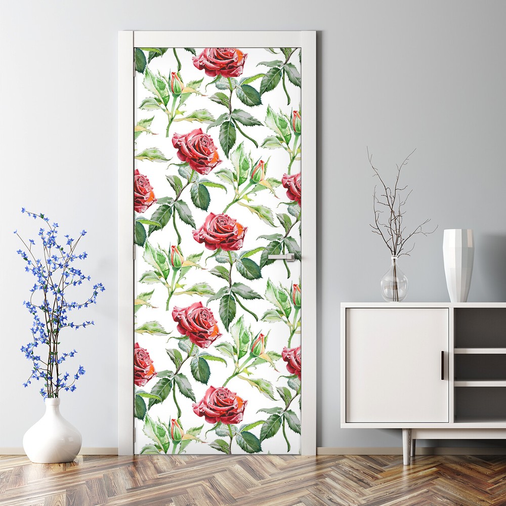 Elegant Romantic Roses Peel & Stick Floral Door Wrap