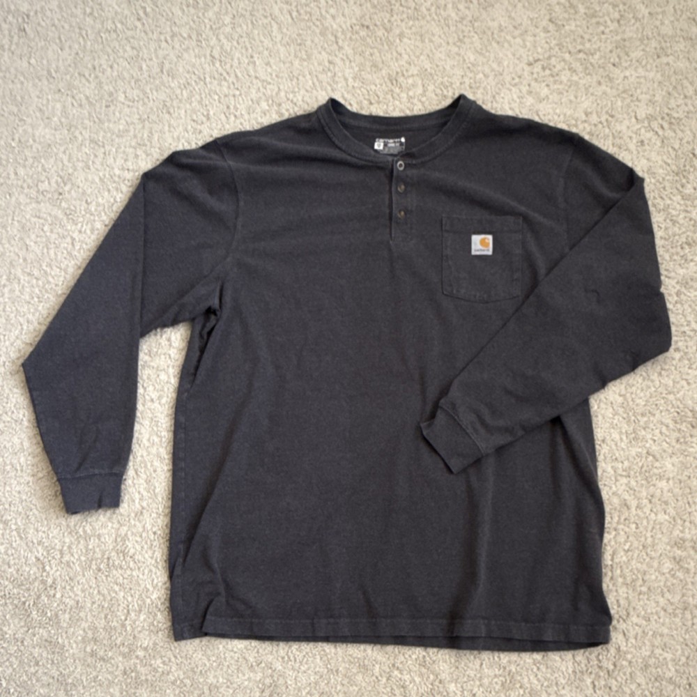 Carhartt Charcol Knit Henley Pocket T-Shirt 2XL Long Sleeve Men's