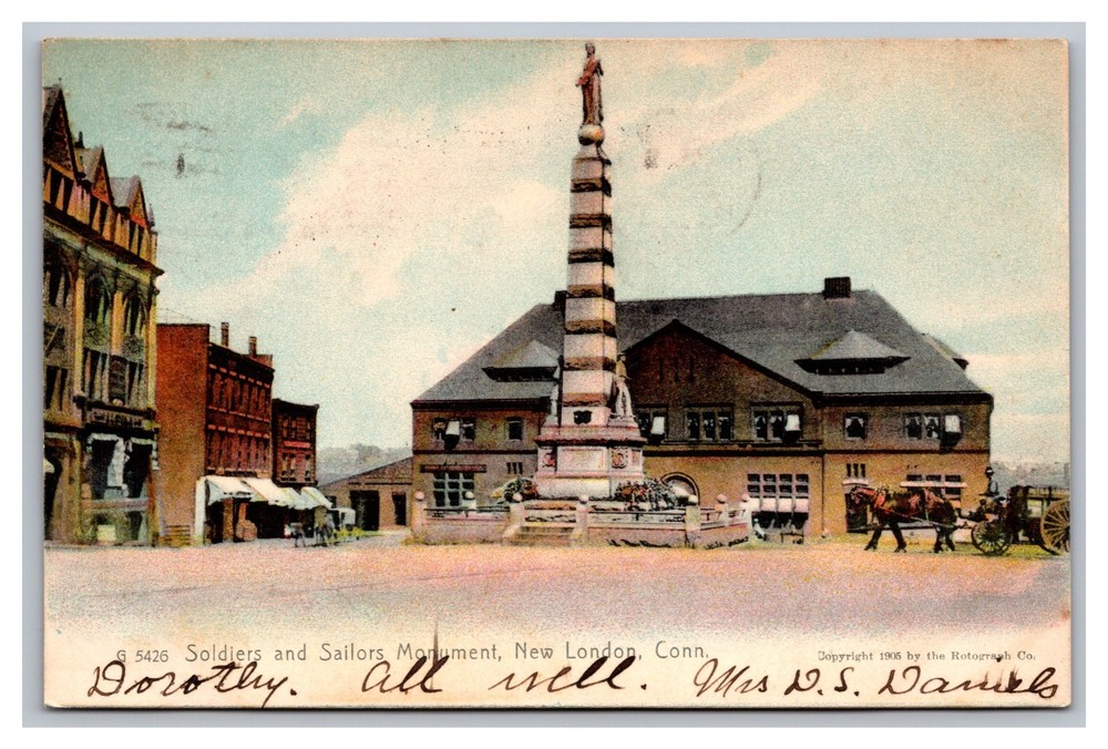 New London CT Soldiers and Sailors Monument Posted 1907 UDB Postcard
