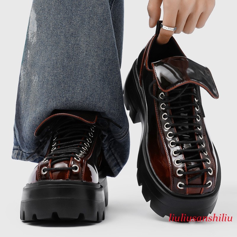 Mens Vintage Lace Up Platform Thick Sole Leather Cargo Creeper Derby Shoes Hot