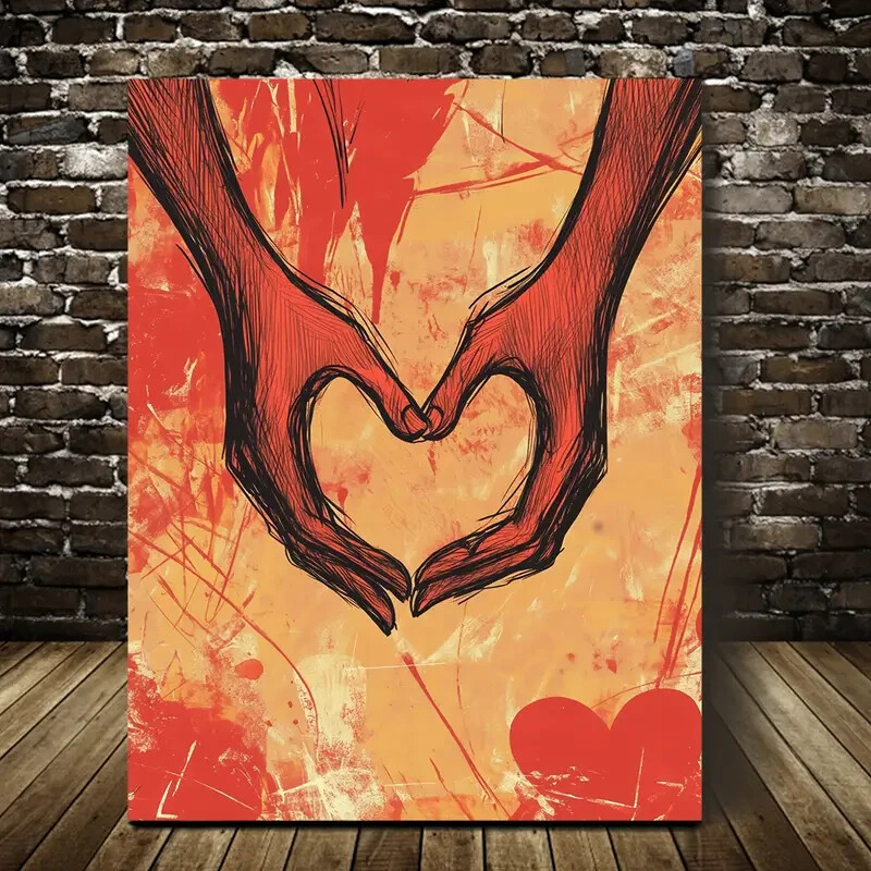 Valentine's Day Doodle Love Holding Hands Art  Canvas Unframed/Framed