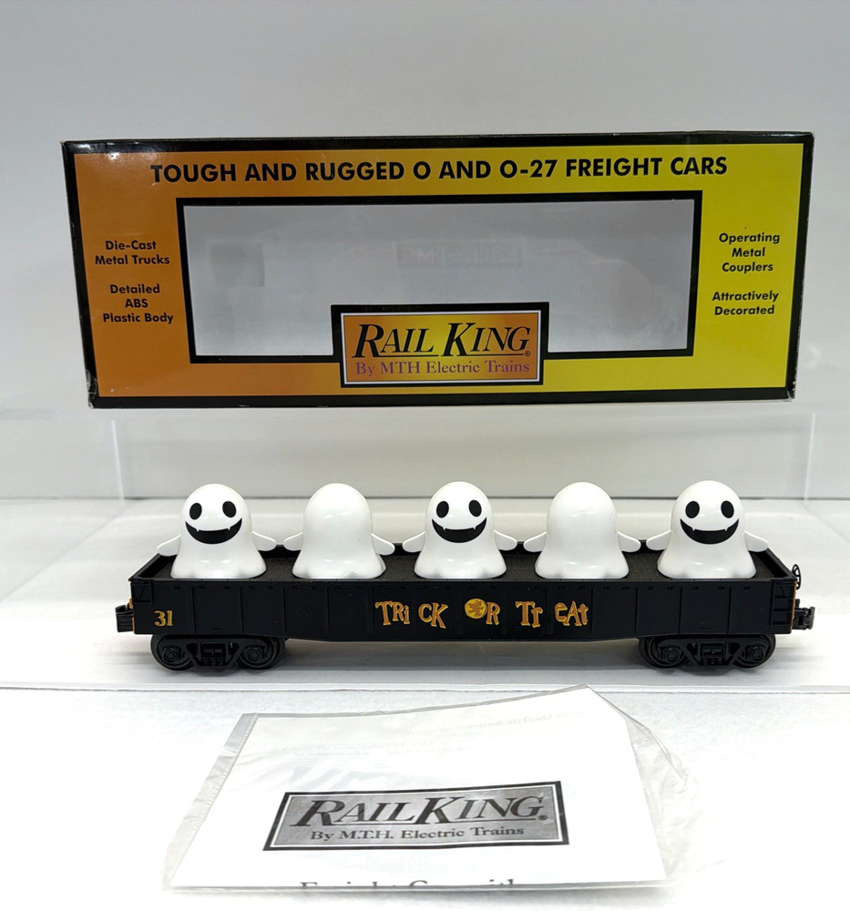 MTH RailKing 30-72208 Halloween Black Gondola Ghosts Flickering Lights Used O