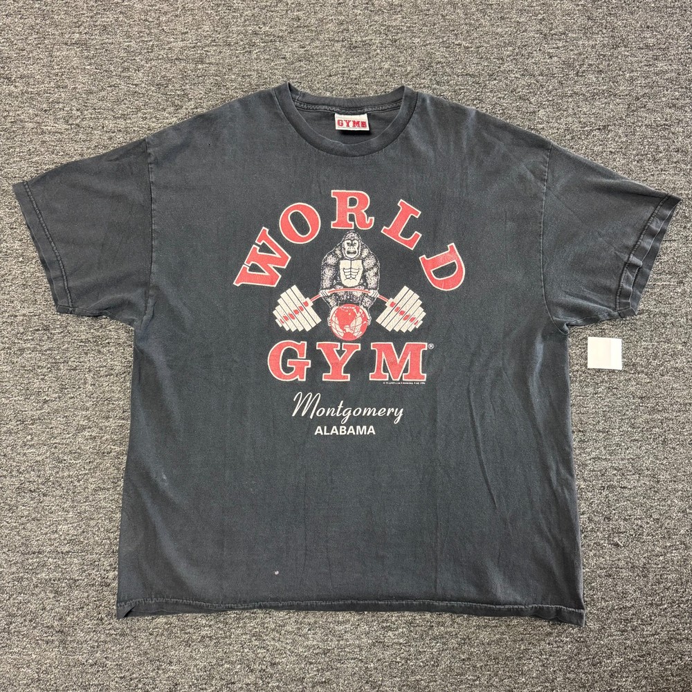 Vintage 90s World Gym Gorilla Body Builder Alabama Faded Black T-Shirt Sz XL/2X