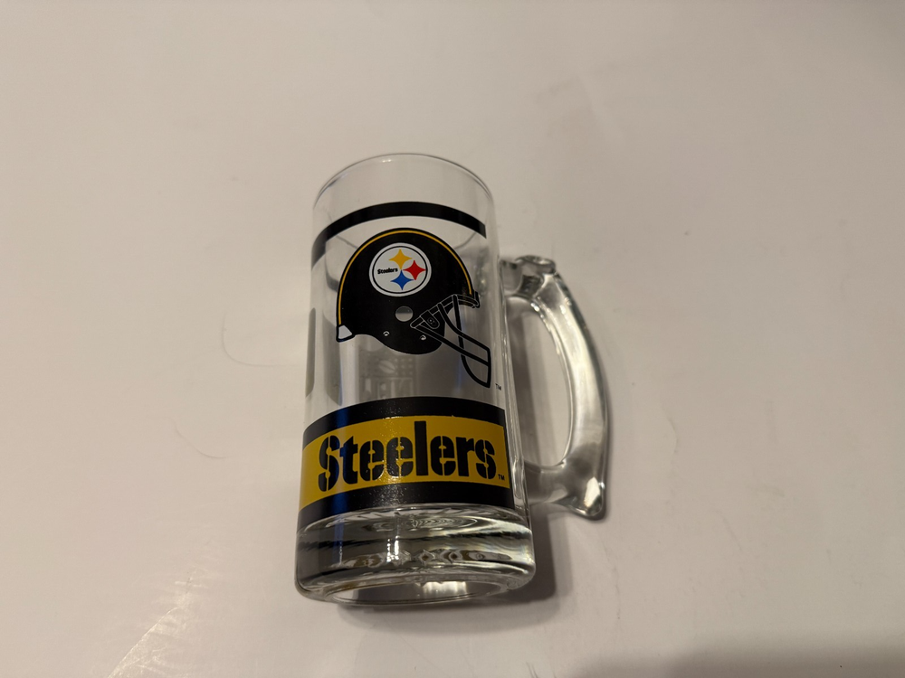 Vintage 1990s Pittsburgh Steelers 12oz Clear Glass Mug 5.5 Inches Tall