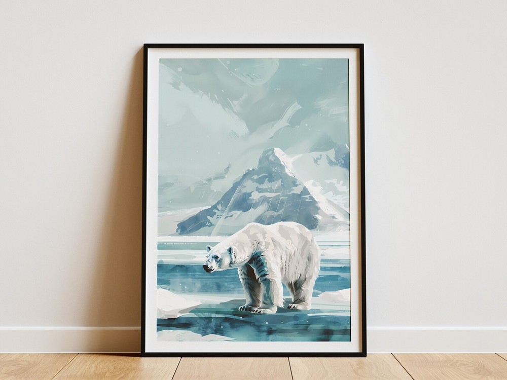 Arctic Polar Bear Poster Minimalist Art Print Wildlife Animal Poster Nature Art