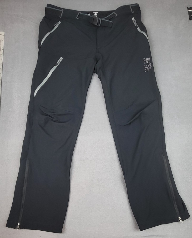 Mountain Hardwear Belted Technical Hiking Pants Mens M Black Stretch Zip Ankle