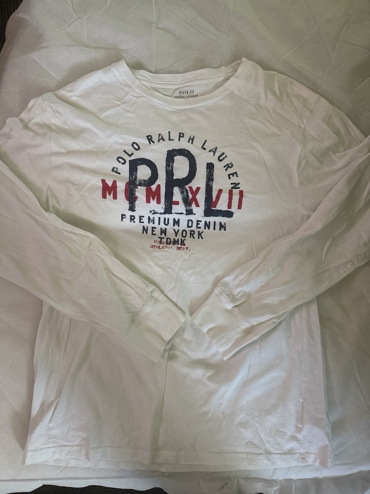 Polo Ralph Lauren Men's White Cotton Jersey Long Sleeve Graphic Logo T-Shirt