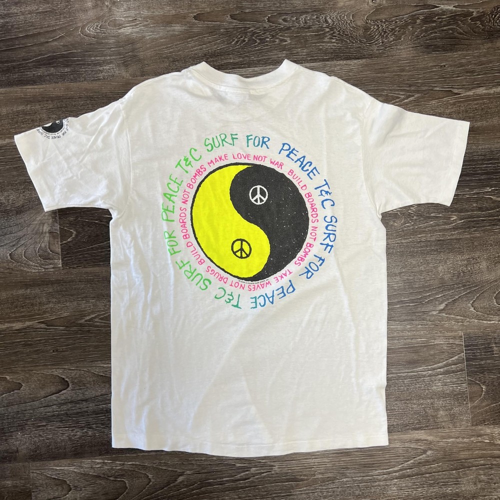 Vintage Hanes T&C Surf For Peace Shirt Mens Large White Yin Yang 80s 90s Tee