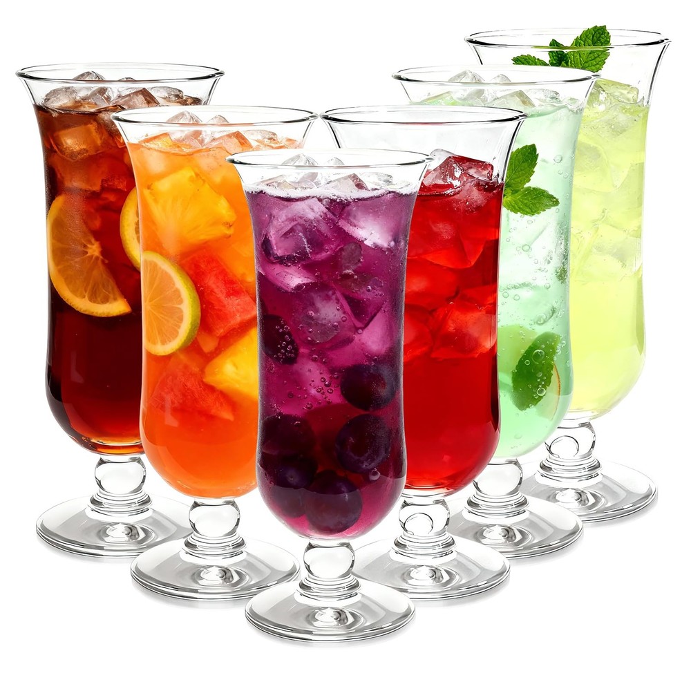 Cheardia 6 Pack Plastic Hurricane Glass, 13.5 oz Pina Colada Glasses Break-Resis