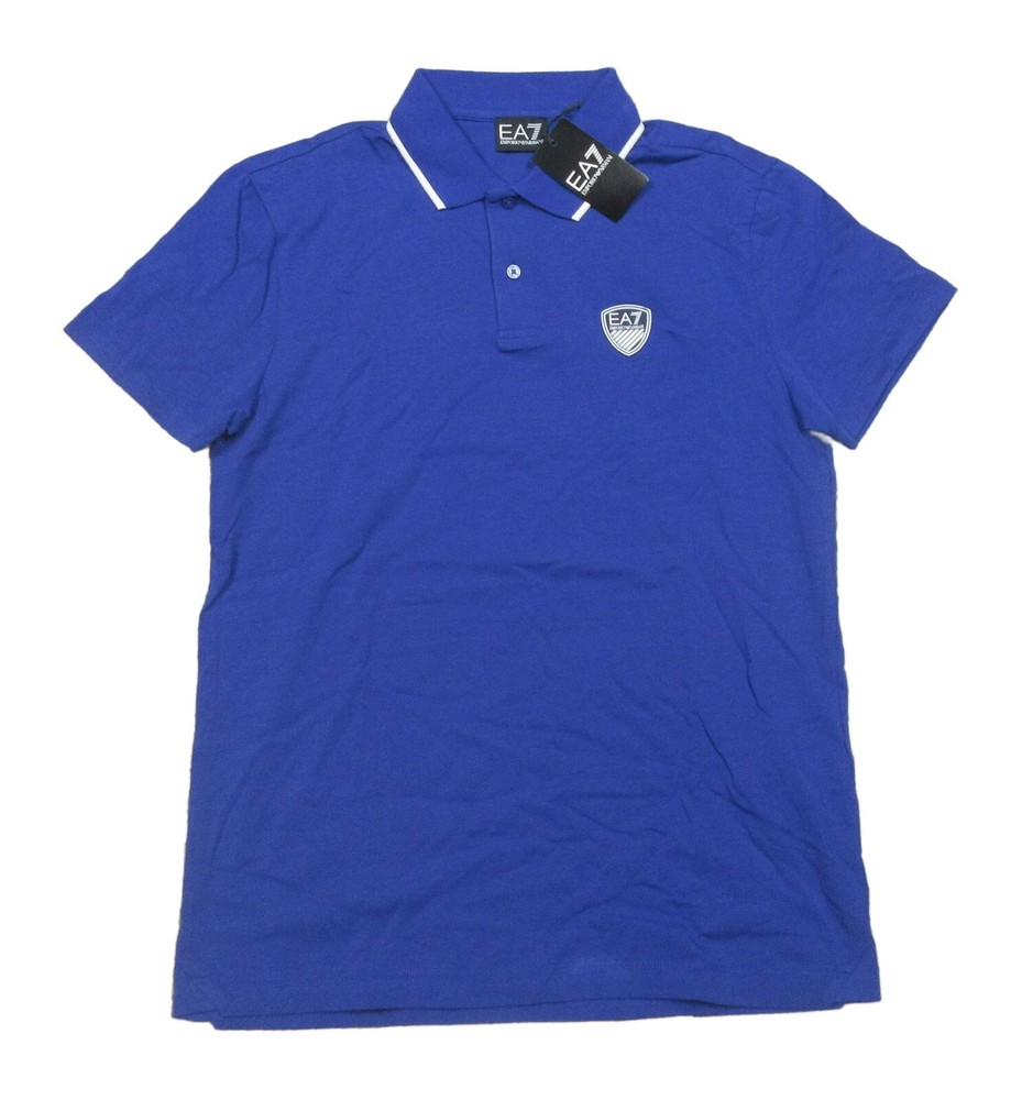 EA7 Emporio Armani Men's Royal Blue Tipped Short Sleeve Polo Shirt