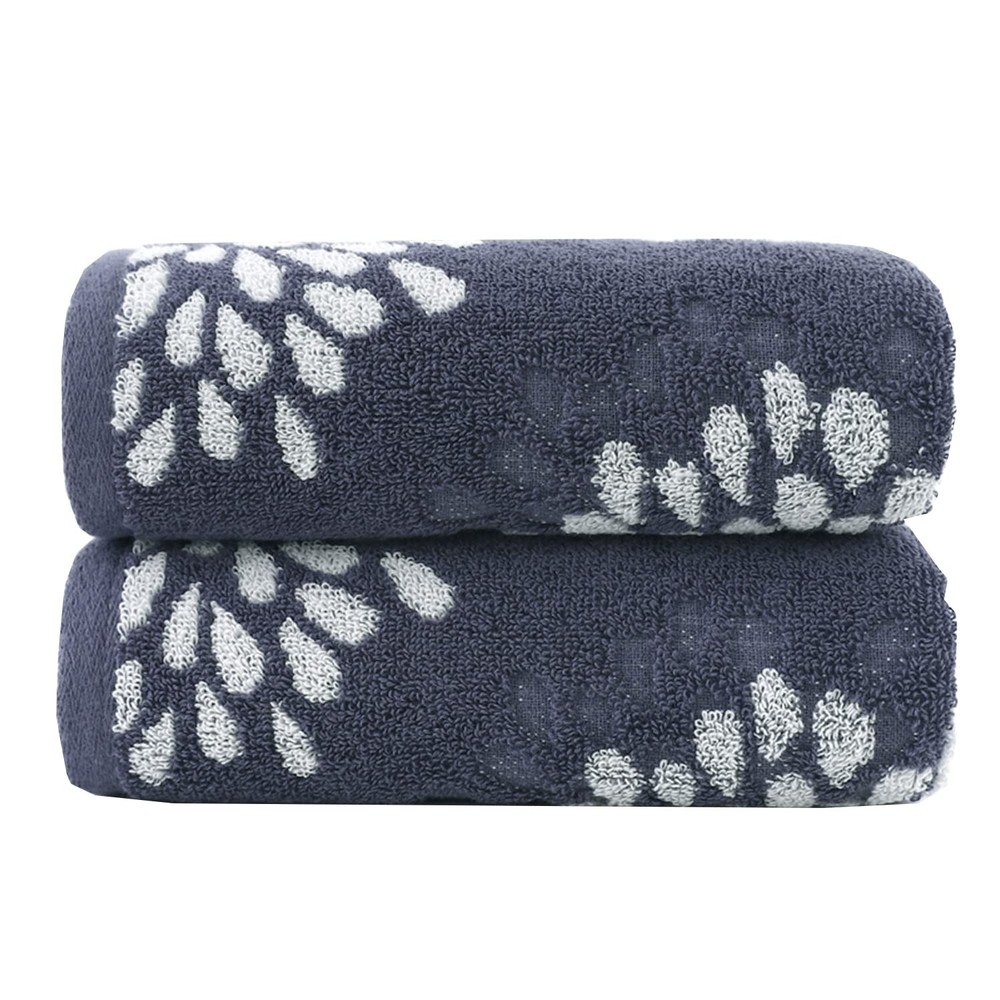 Hand Towels Set of 2 Hydrangea Floral Pattern 100% Cotton Absorbent Soft Deco...