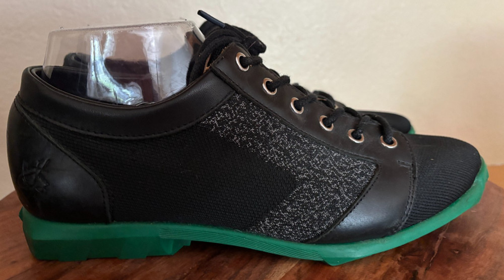John Fluevog sz 7 Asteroid Mens Black Leather Fabric Lace Up Sneakers Shoes