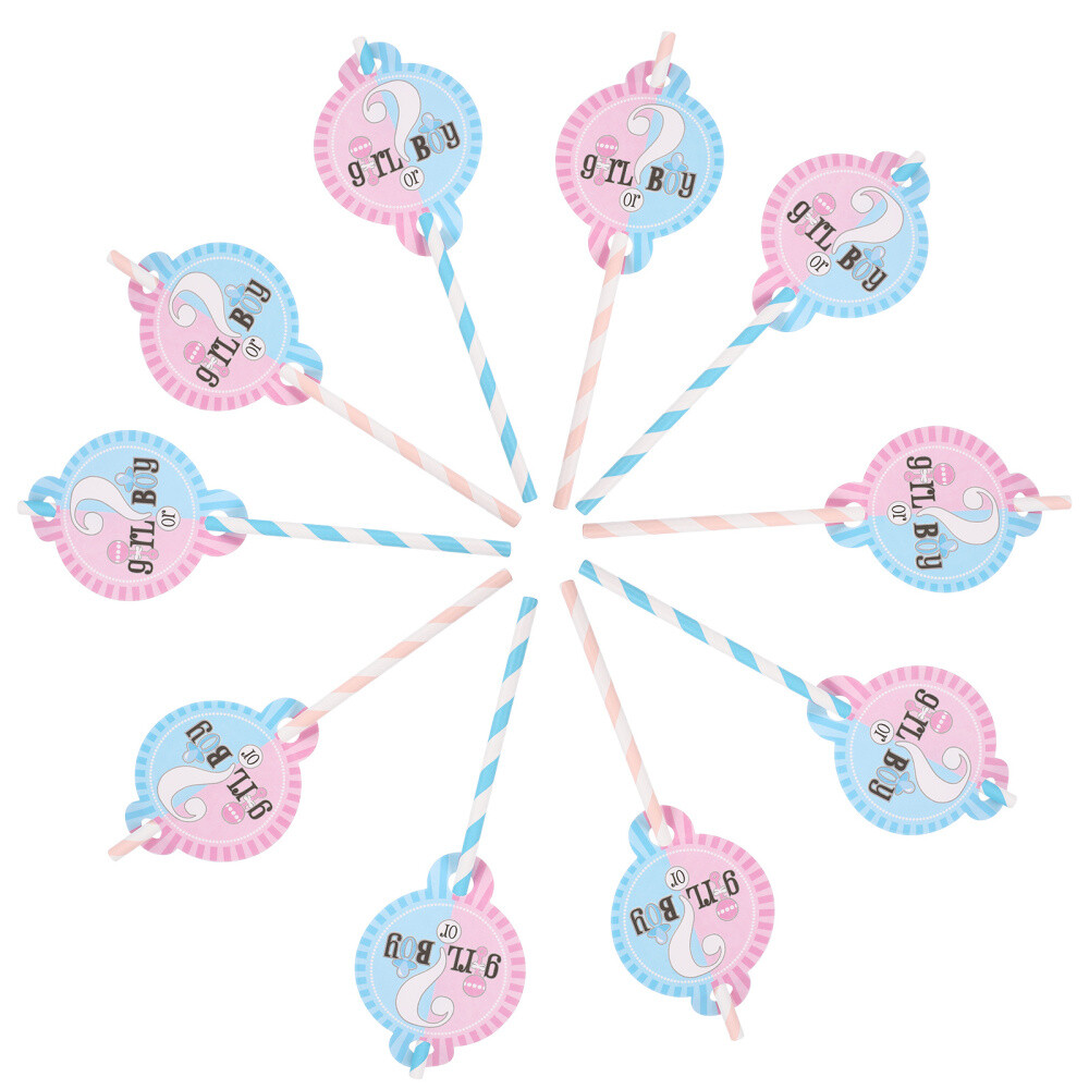 32 Pcs Gender Reveal Straw Pink Party Supplies Coffee Straws