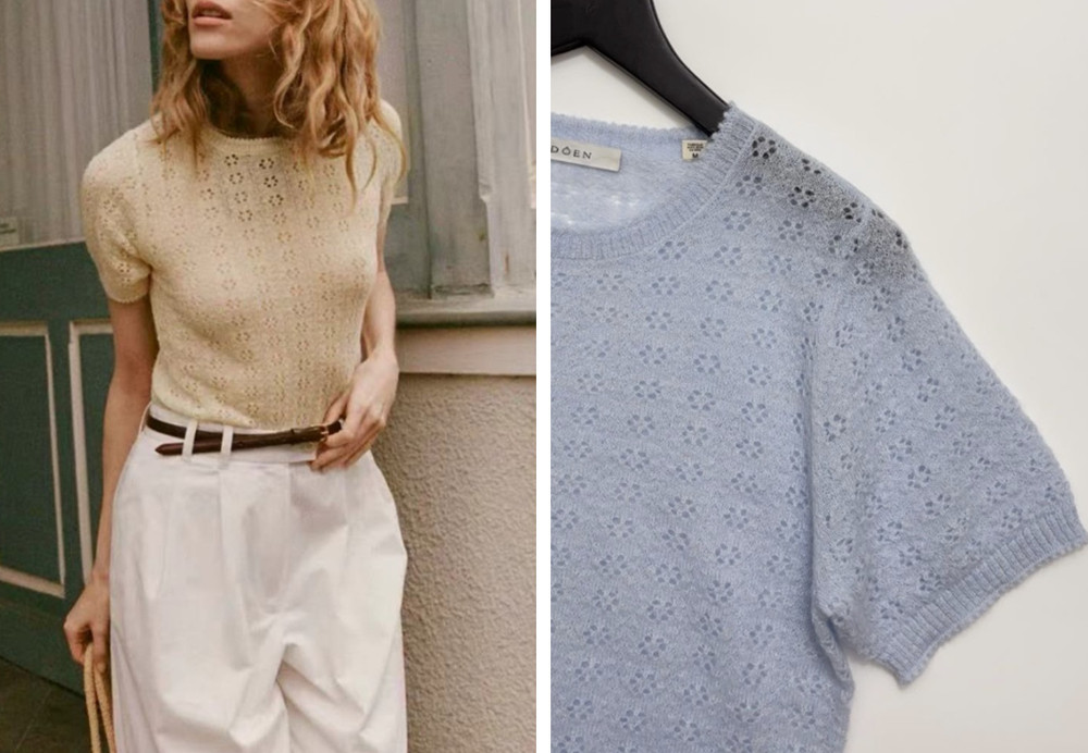 Women Doen Round Neck Knit Short Sleeve Short Sweater Top