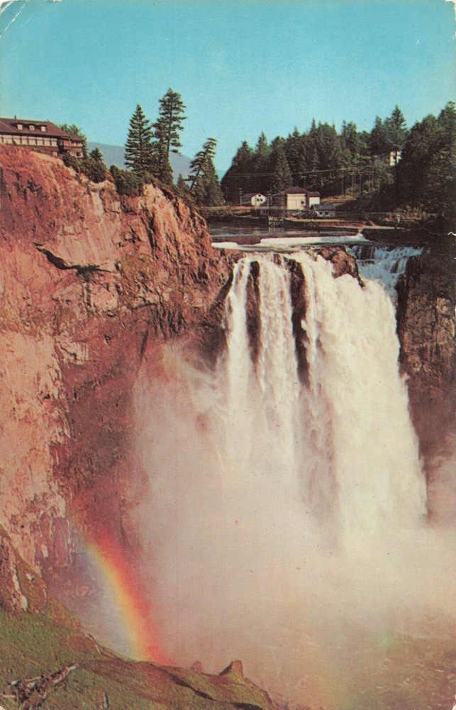 Snoqualmie WA Washington, Falls & Lodge, Cascade Mountains, Vintage Postcard