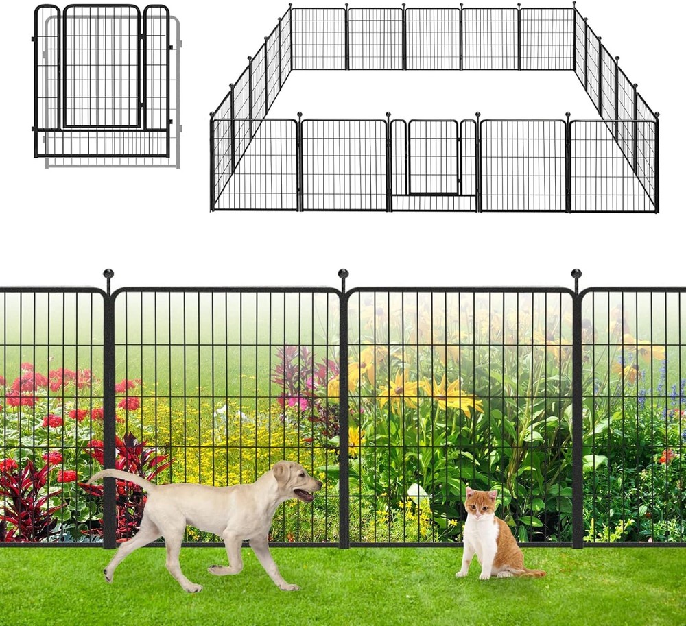 Decorative Garden Metal Fence 46Ft (L)×32In(H) 20 Panels Heavy Duty Iron Wire An