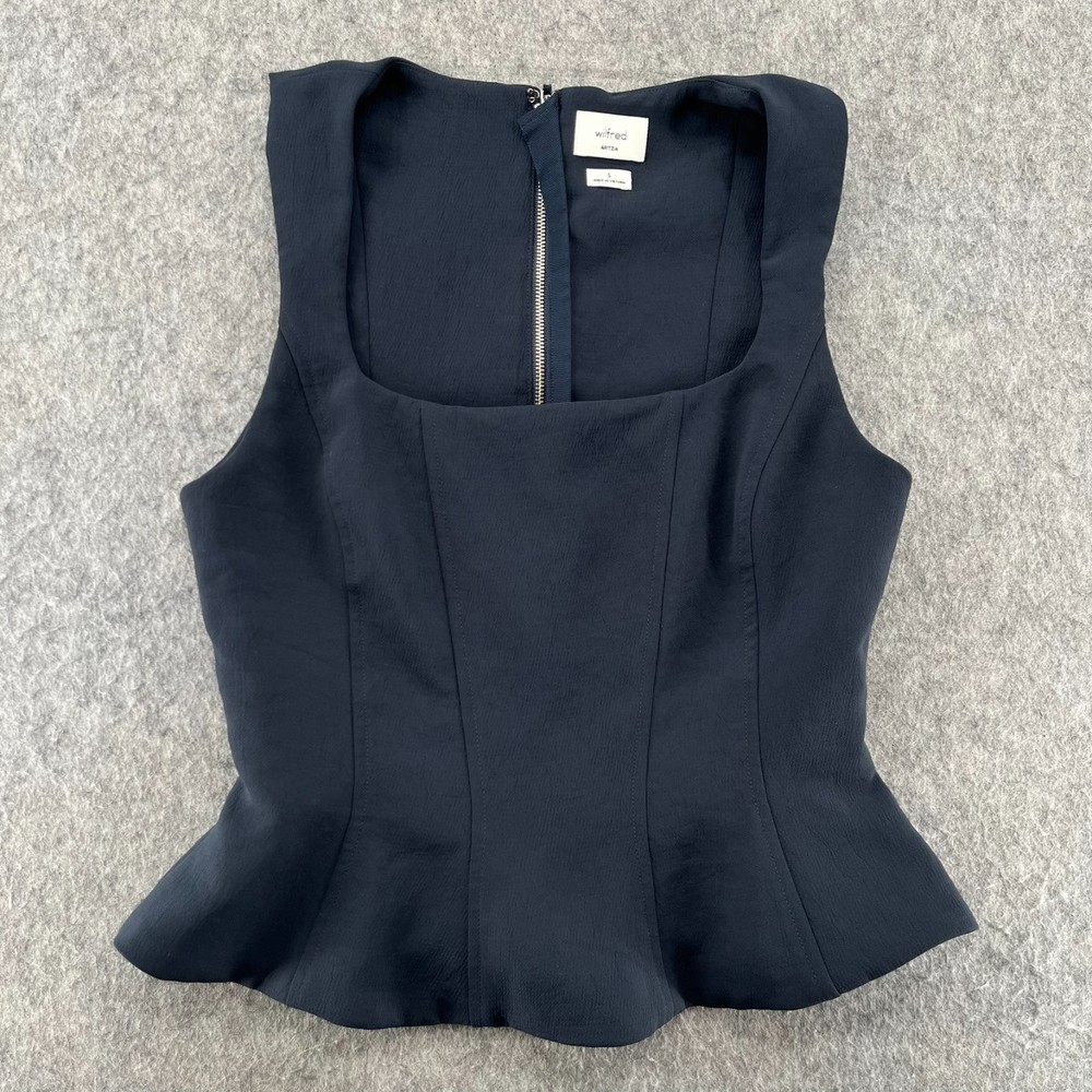 Aritizia Wilfred Peplum Top Rhodora Bustier Crepette Blue Square Neck S