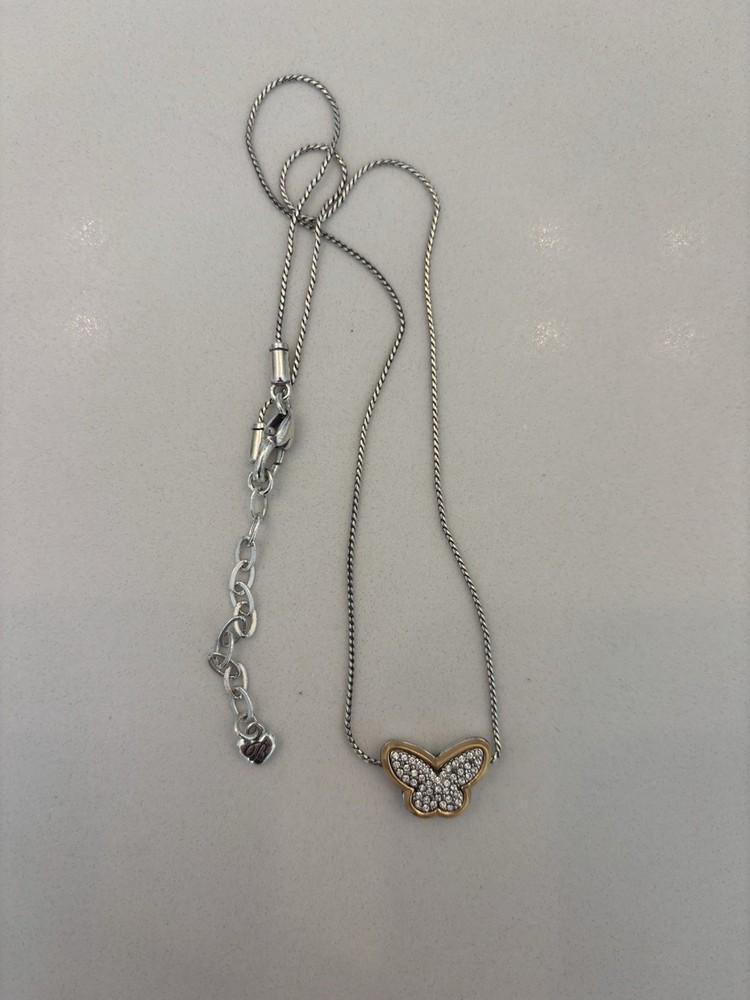 Vintage Brighton Massandra Butterfly Necklace Silver Tone Brushed Gold