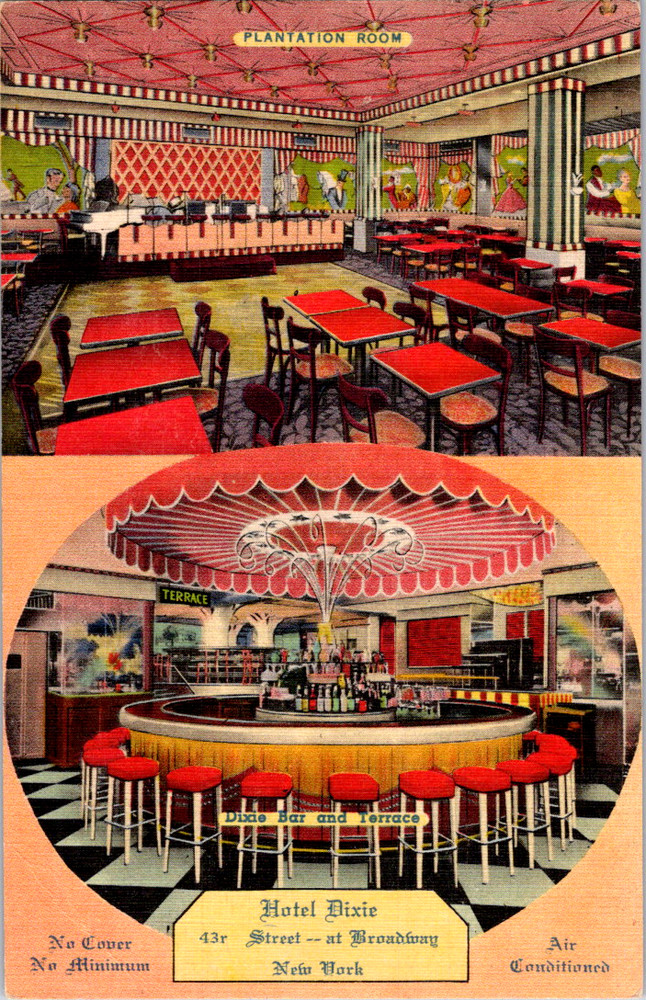 Vintage Postcard New York City Hotel Astor Plantation Room Design