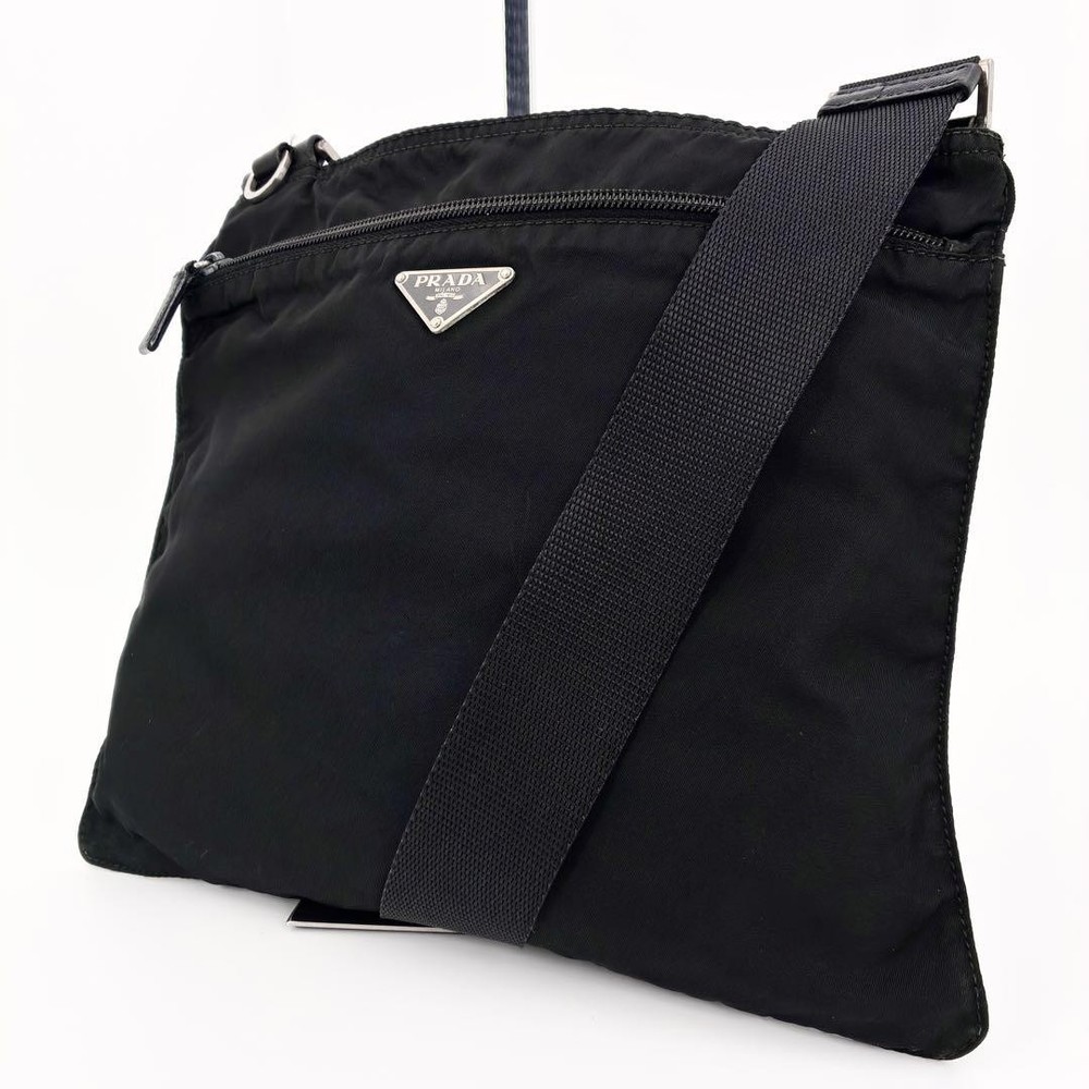 PRADA Triangle Logo Shoulder Bag Crossbody Pochette Nylon Black Unisex Italy