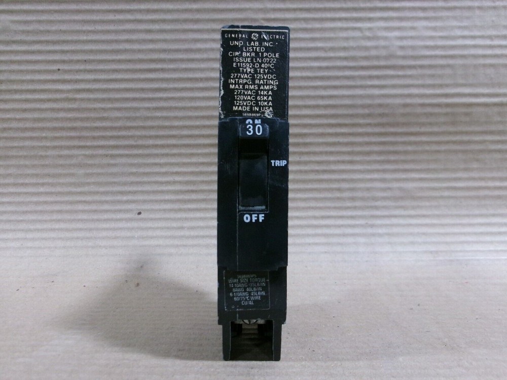 GE General Electric TEY TEY130 1 Pole 30 Amp 277v Circuit Breaker paper
