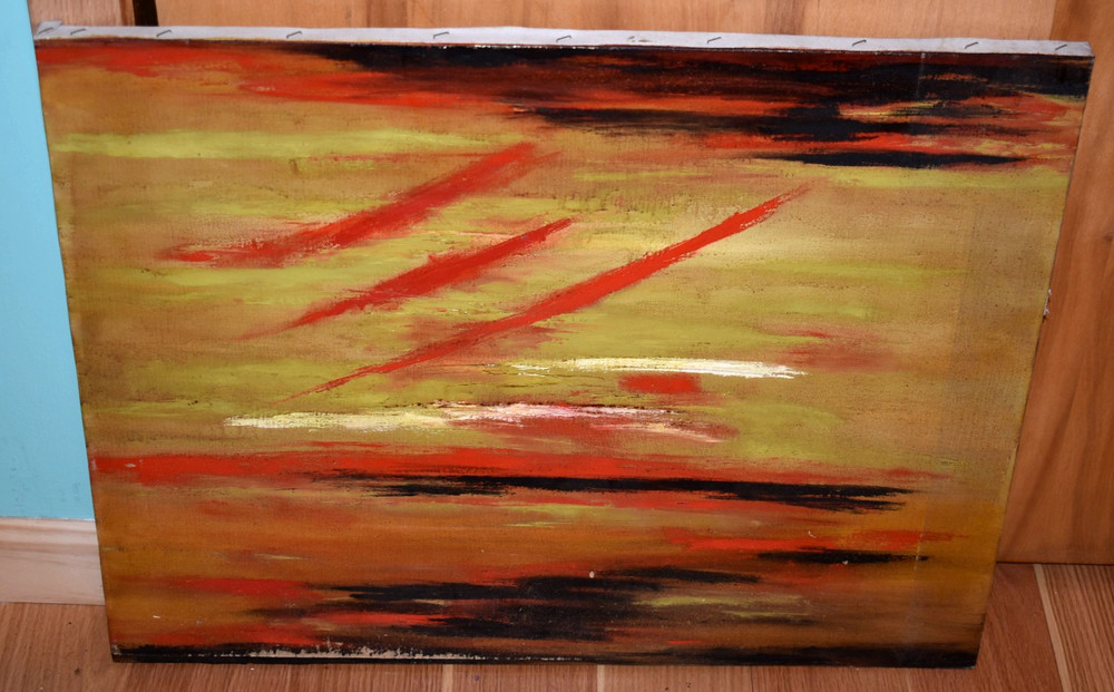 Vintage 1964 Boston Mid Century Abstract Reds Painting Edward Cooper 20x28