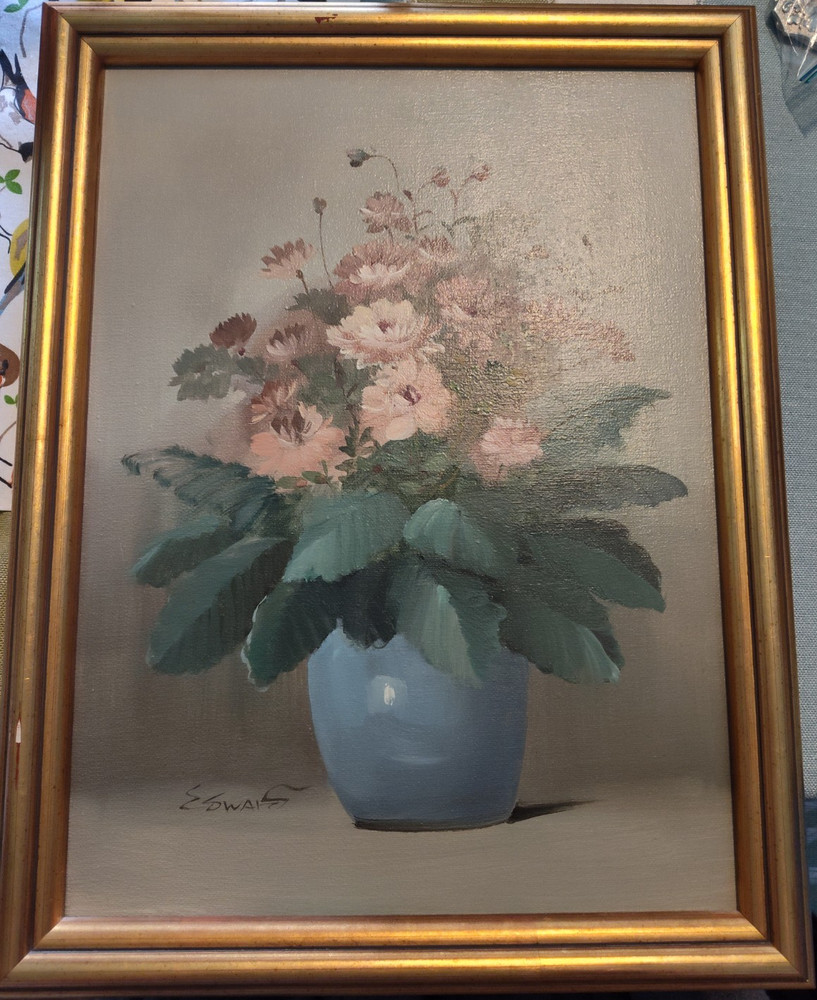 Edwards Framed Signed Floral Still Life Oil Painting Art Canvas Belle Vernon PA