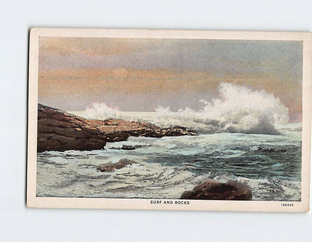 Postcard Surf and Rocks Waves Crashing Scene