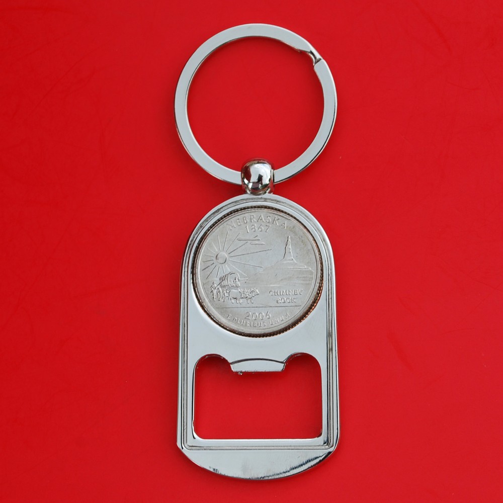 US 2006 Nebraska State Quarter BU Unc Coin Key Chain Ring Bottle Opener NEW