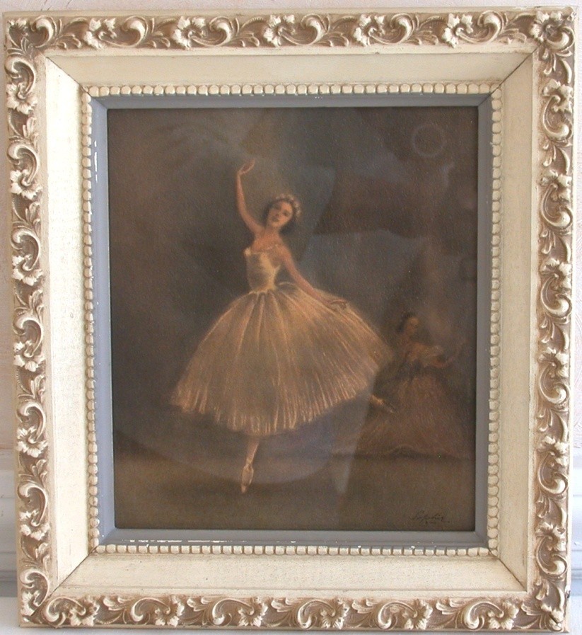 Vintage Ballerina Print Lithograph by Sophie Framed Art Ornate Frame #2