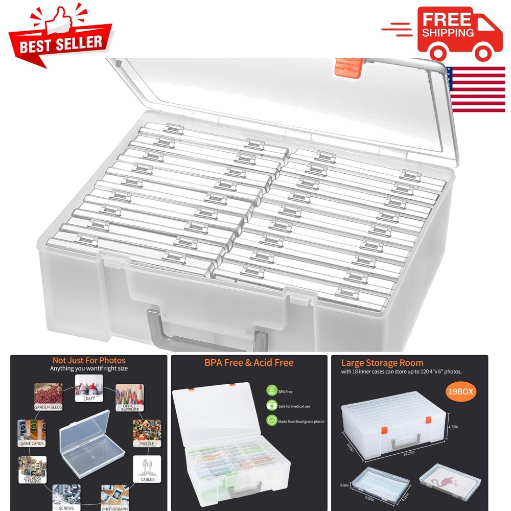 18-Pack Clear Photo Storage Box 4x6 - Acid-Free Organizer with Snap Closure-image