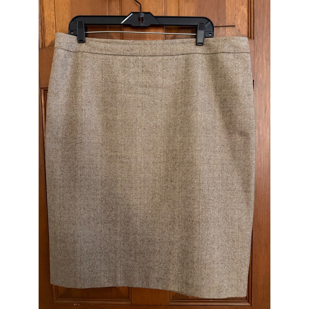 Brooks Brothers Wool Pencil Skirt Womens 16 Beige Plaid Business Casual Career