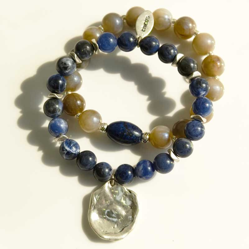 2pcs Chicos Boho Stackable Stone Bead Charm Stretch Bracelet Retro Women Jewelry