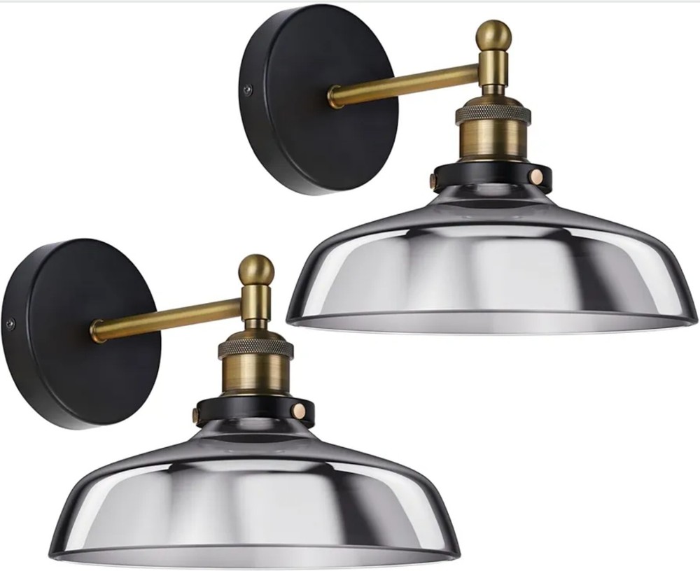 2-Light Vanity Light, Black Wall Sconce with Blue Glass Shade, Vintage Bathroom