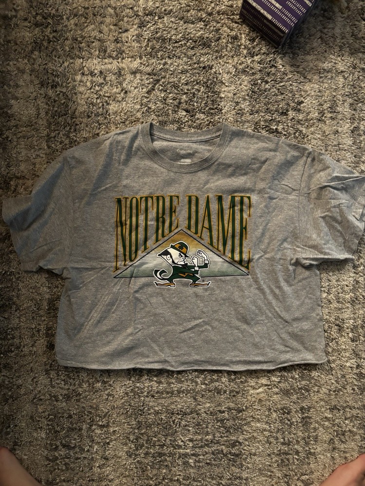 Women’s Notre Dame Fighting Irish NCAA Gray  T-Shirt CROPPED sz XL