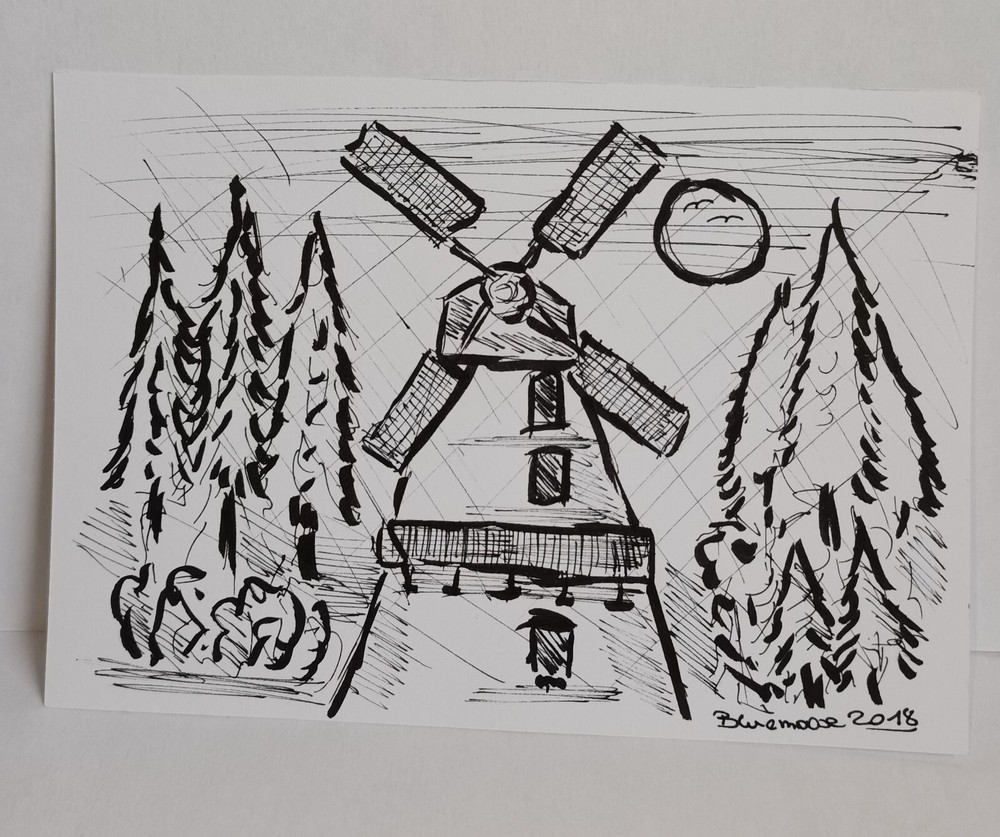 Unique landscape drawing ink on paper approx 10.5x14.5cm original