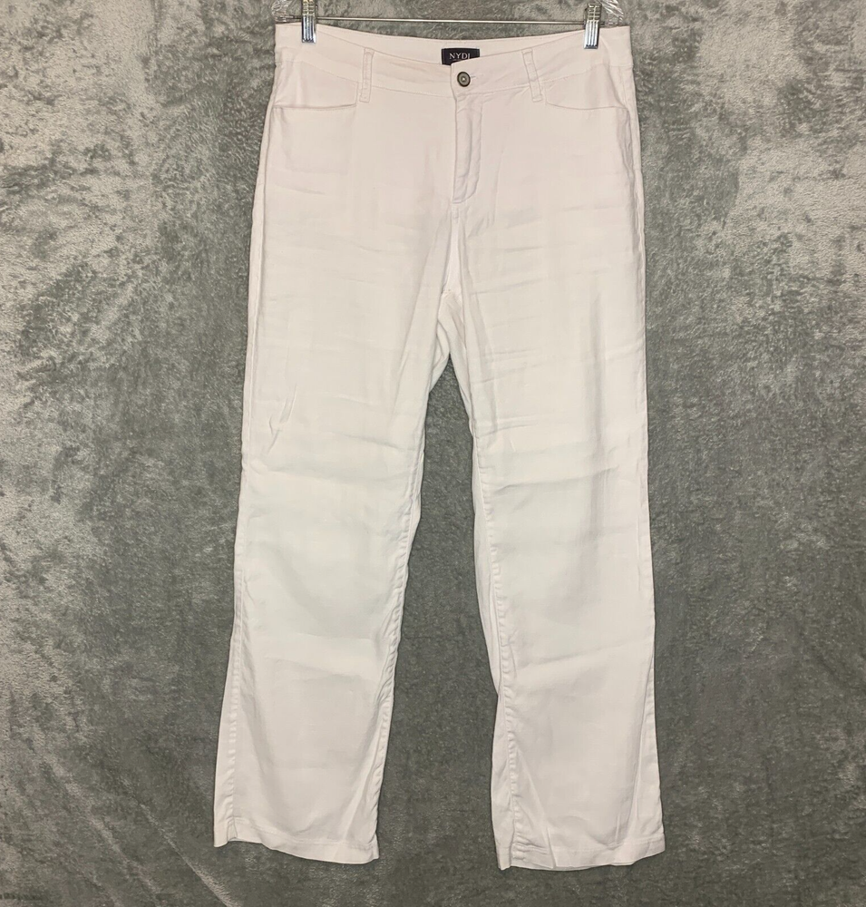 NYDJ Women Beach Nautical Linen Blend Barbara Bootcut Trouser Pant 10 White