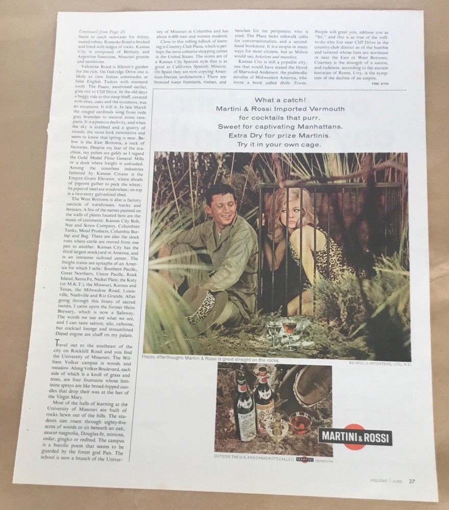 Martini & Rossi print ad 1967 vintage retro 1960s art travel safari girl in cage