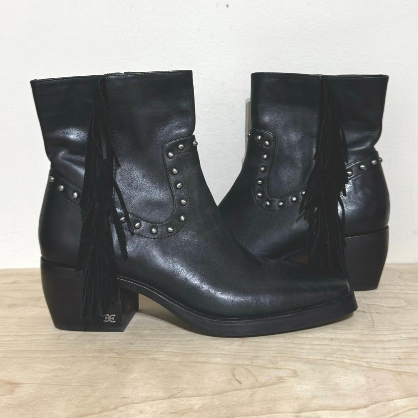 Sam Edelman Bernie Black Leather Studded Ankle Boots Size 8.5 Womens