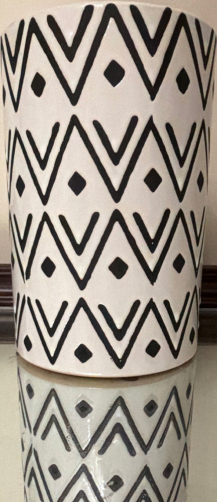 Pier 1 Ceramic Geometric Pattern Vase Matte Black White