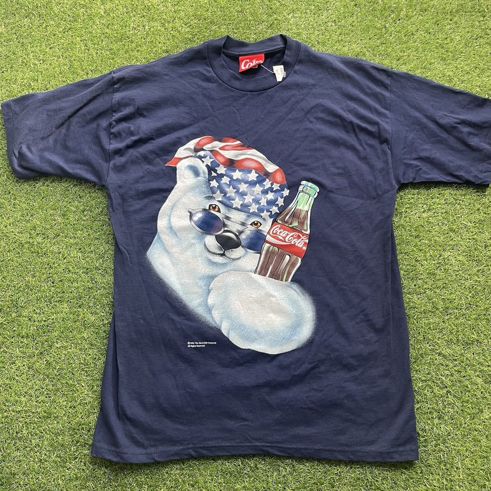 Vintage Coca Cola T Shirt Polar Bear 90s Single Stitch 1995 Blue Coke Tag XL NWT