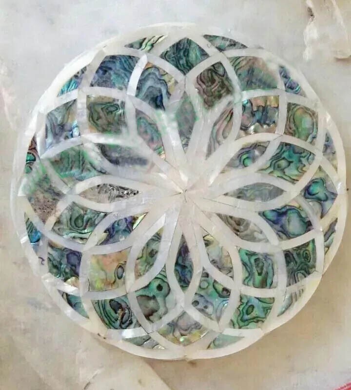 24-Inch Round Marble Table Top with Mother of Pearl Inlay for Living Room